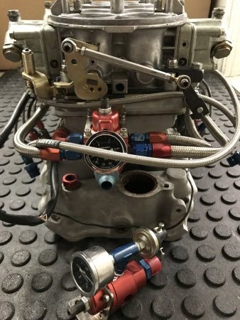 Load image into Gallery viewer, Weiand BBC 9.8” Deck Tunnel Ram Manifold with Dual Holley 1050 Dominators and Complete NOS Single Stage Fogger System